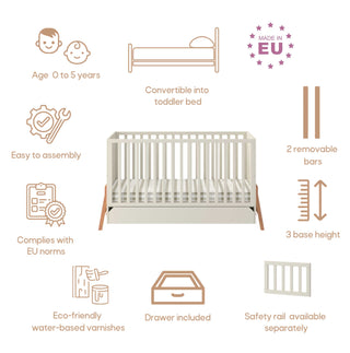 Kinderbed met lade 70x140 cm Iris beige voor baby's en peuters