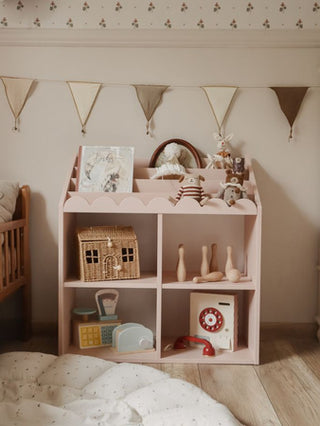 Children’s Montessori bookcase with 4 spacious shelves Juno pink 33x71 cm