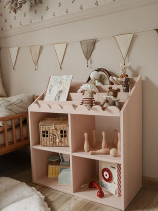Children’s Montessori bookcase with 4 spacious shelves Juno pink 33x71 cm