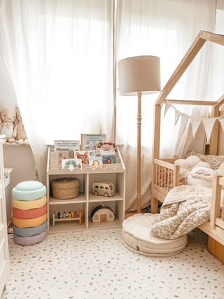 Children’s Montessori bookcase with 4 spacious shelves Juno latte 33x71 cm