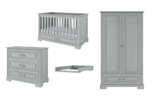 Complete baby room Raffi grey | Convertible bed with drawer, wardrobe, changing table and changing top