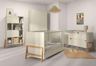 Complete baby room Iris beige | Convertible bed with drawer, wardrobe, changing table and changing top