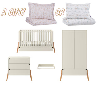 Complete baby room Iris beige | Convertible bed with drawer, wardrobe, changing table and changing top