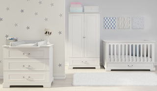 Baby room INES Elegant white: Cot/Toddler bed 70x140 with drawer | 2-door wardrobe | 3-drawer changing table | Ona's furniture - kids room furniture