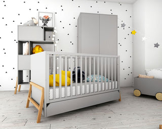 Baby room LOTTA Grey: Cot/Toddler bed 70x140 with drawer | 2-door wardrobe | 3-drawer changing table | Ona's furniture - kids room furniture