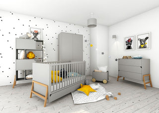 Baby room LOTTA Grey: Cot/Toddler bed 70x140 with drawer | 2-door wardrobe | 3-drawer changing table | Ona's furniture - kids room furniture