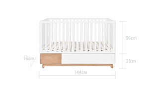 Complete babykamer Spots | Meegroeibed met lade en boekenkast, kast, commode en bladvergroter