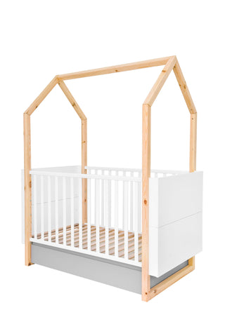 Baby room PINETTE: Cot 70x140/Junior bed 70x160 with drawer | 2-door wardrobe | 3-drawer changing table | Leaf enlarger grey | mattress