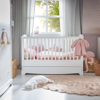 Cot/Toddler bed 70x140 with drawer ROYAL Timeless white | Ona's furniture - kids room furniture